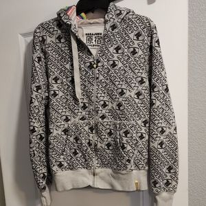 Harajuku Lovers Hoodie Large Grey Spell Out Rare Gwen Stefani Full Zip Retro